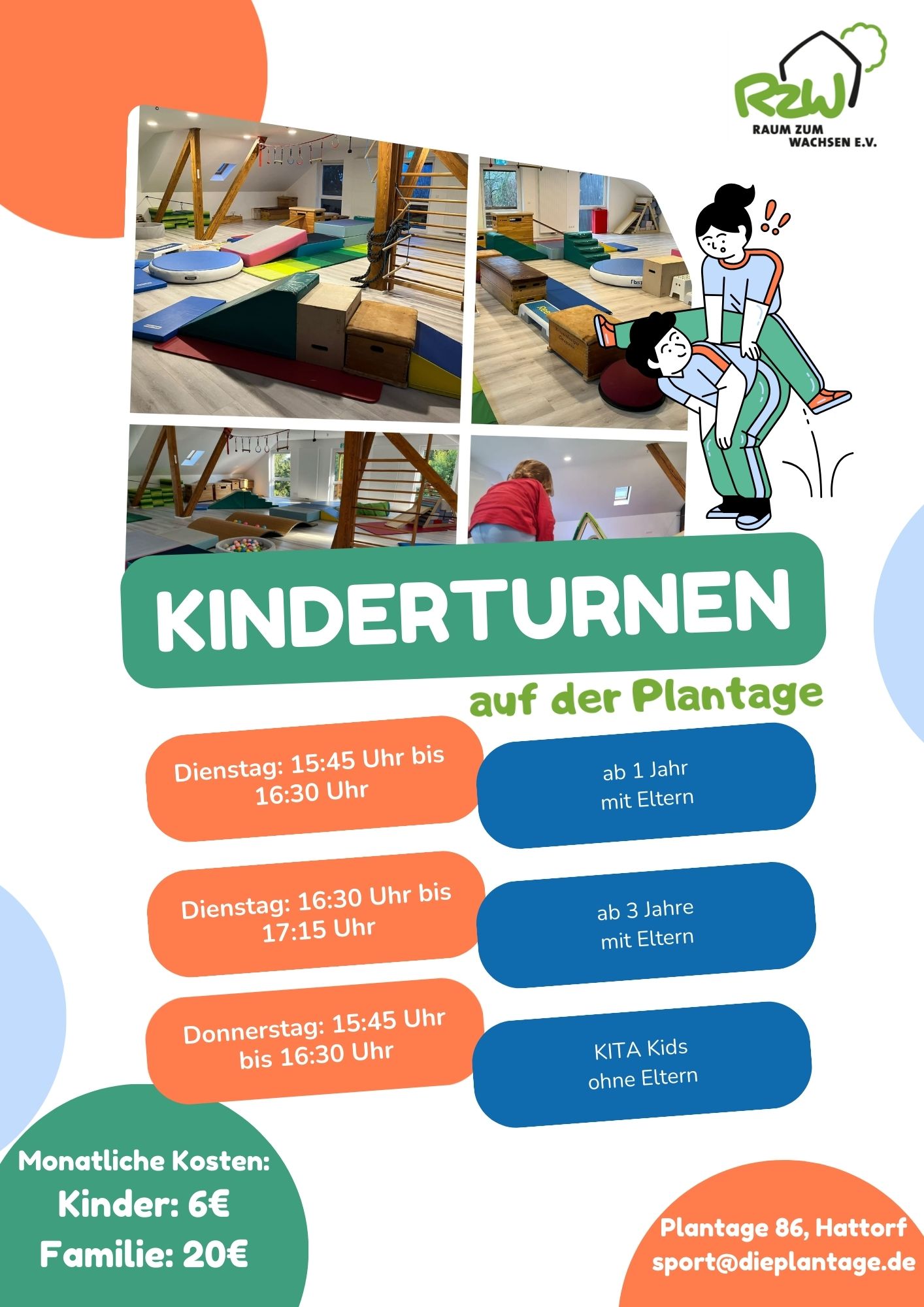 Donnerstags, 15.45h, Kinderturnen für Kinder ohne Eltern mit Gitti und Berndt
